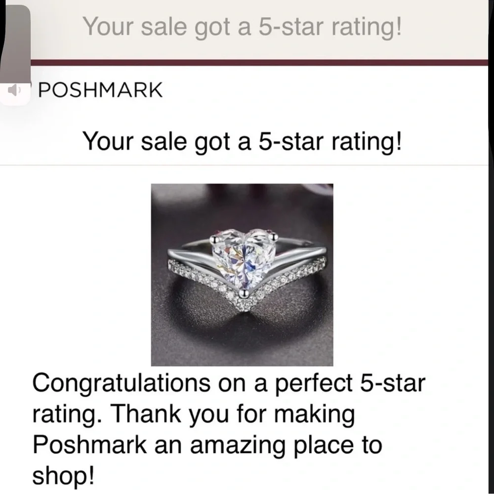 Size 8 Elegant Silver Heart-Shaped Rhinestone Ring New NWT
